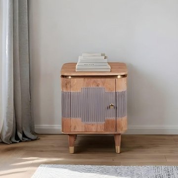 Wilton bedside table - 1 door - ribbed - gold trim - acacia wood