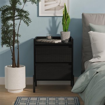 Osaka bedside cabinet - 2 drawer - black ash fluted