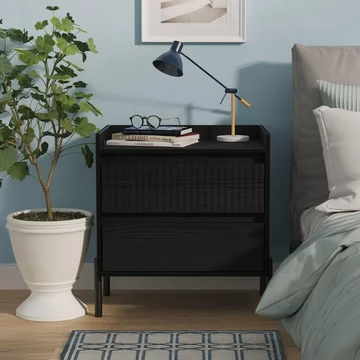 Osaka bedside cabinet - 2 drawer - midi - black ash fluted