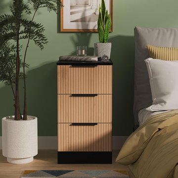 Java fluted bedside cabinet - 3 drawer - natural and black