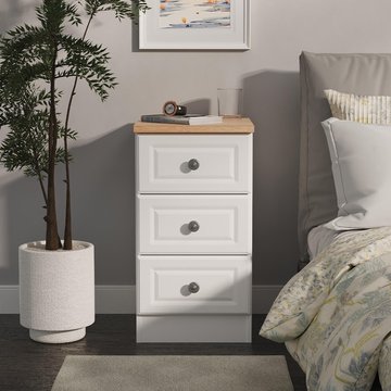 Norfolk bedside cabinet - 3 drawer - white and oak