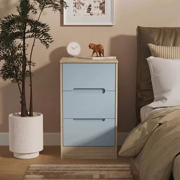 Monaco bedside cabinet - 3 drawer - denim and oak