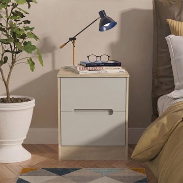 Monaco bedside cabinet - 2 drawer - cashmere and oak