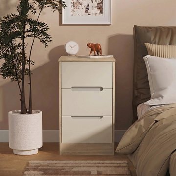 Monaco bedside cabinet - 3 drawer - cashmere matt and oak