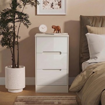 Monaco bedside cabinet - 3 drawer - white gloss and cashmere