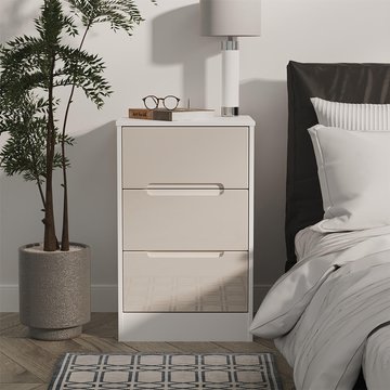 Monaco bedside cabinet - 3 drawer - cashmere gloss and white