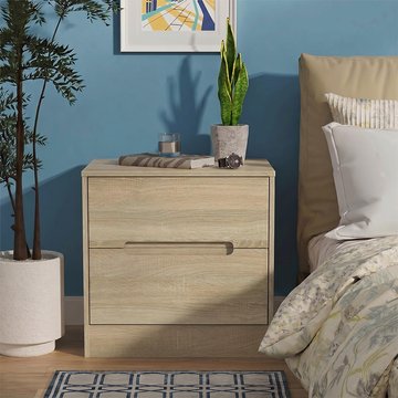 Monaco bedside cabinet - wide - 2 drawer - oak