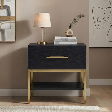 Tulip bedside table - 1 drawer - wenge black and gold - wood and metal