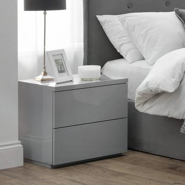 Monaco bedside cabinet - 2 drawer - grey high gloss