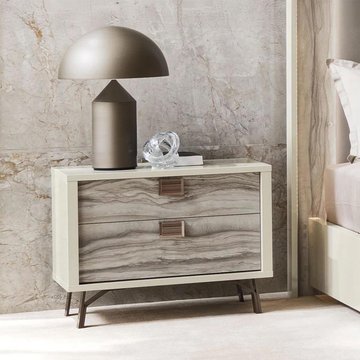 Jupiter bedside cabinet - 2 drawer - eco stone and high gloss pearl line