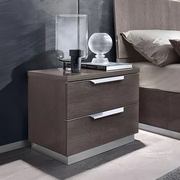 Kroma italian bedside cabinet - 2 drawer - mini - silver birch