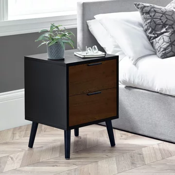 Alba black and walnut bedside cabinet - 2 drawer