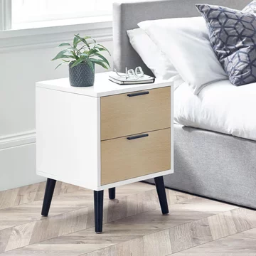 Alba white and oak bedside cabinet - 2 drawer