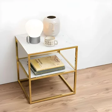 Alisma bedside table - white marble and gold metal