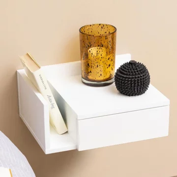 Ashlan bedside table - 1 drawer - wall mounted - floating - white painted - with shelf