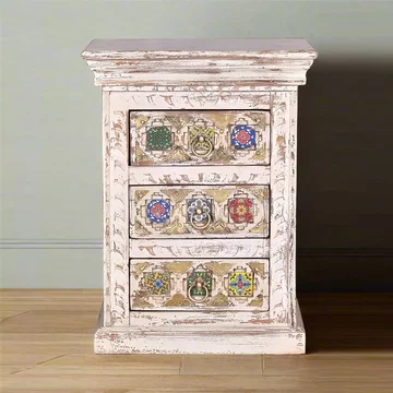 Awendaw bedside cabinet - 3 drawer - mango wood - white washed
