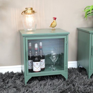 Bedside cabinet - 1 glass door - green metal - industrial
