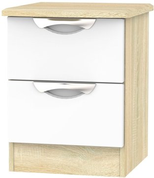 Camden bedside cabinet - 2 drawer - white gloss and oak