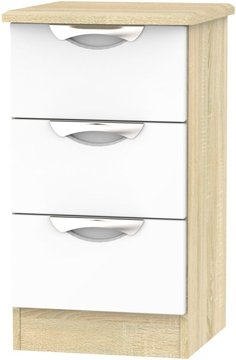 Camden bedside cabinet - 3 drawer - white gloss and oak