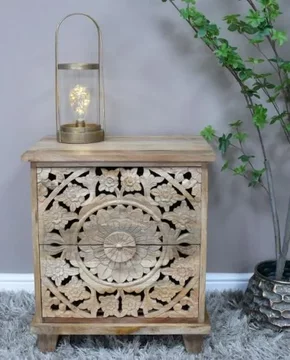 Bedside cabinet - 2 drawer - carved mango wood