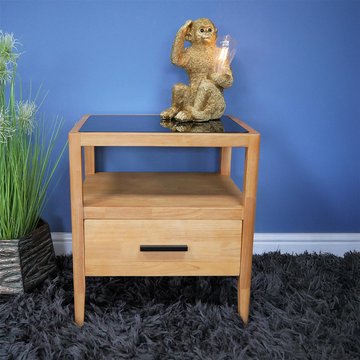 Bedside cabinet - 1 drawer - wood and black glass