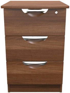 Flora bedside cabinet - 3 drawer with lock - walnut