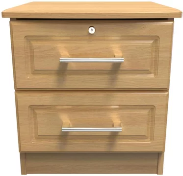 Gina bedside cabinet - 2 drawer with lock - oak