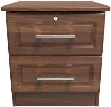 Gina bedside cabinet - 2 drawer with lock - walnut