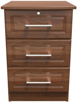 Gina bedside cabinet - 3 drawer with lock - walnut