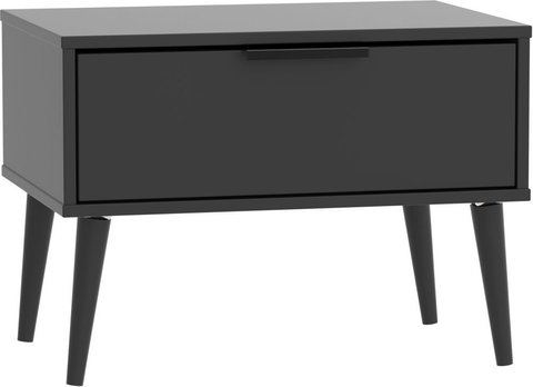 Hong kong bedside table - 1 drawer - wide - with wooden legs - black