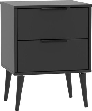 Hong kong bedside cabinet - 2 drawer - with wooden legs - black