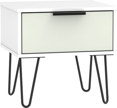 Hong kong bedside table - 1 drawer - with hairpin legs - cashmere and white