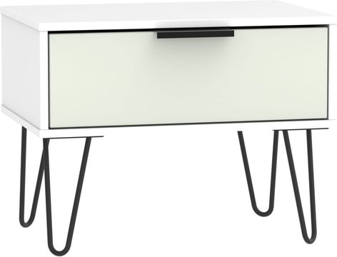 Hong kong bedside table - 1 drawer - wide - with hairpin legs - cashmere and white