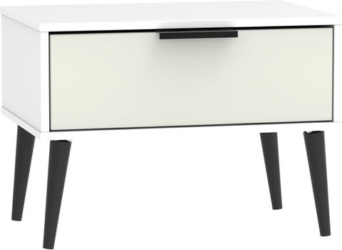 Hong kong bedside table - 1 drawer - wide - with wooden legs - cashmere and white