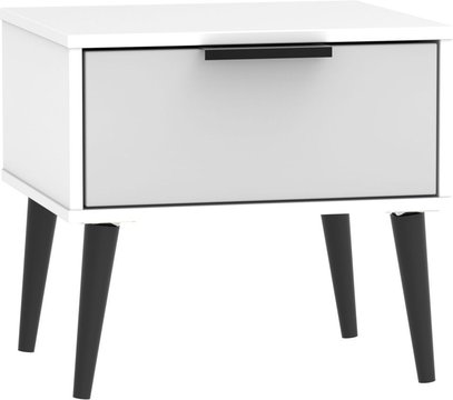 Hong kong bedside table - 1 drawer - with wooden legs - grey and white