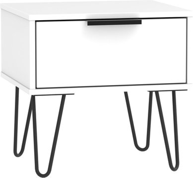 Hong kong bedside table - 1 drawer - with hairpin legs - white matt