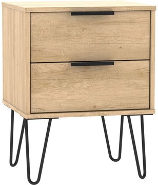 Hong kong bedside cabinet - 2 drawer - with hairpin legs - oak