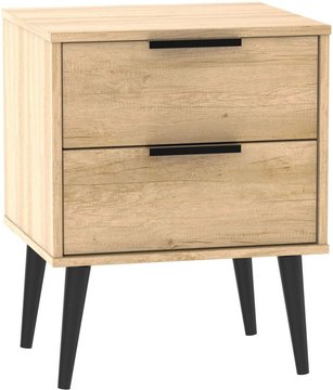 Hong kong bedside cabinet - 2 drawer - with wooden legs - oak