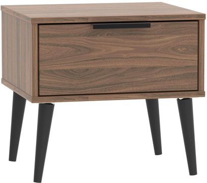 Hong kong bedside table - 1 drawer - with wooden legs - walnut