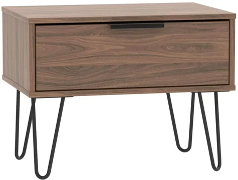Hong kong bedside table - 1 drawer - wide - with hairpin legs - walnut