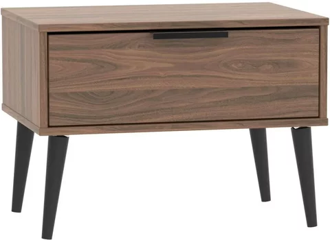 Hong kong bedside table - 1 drawer - wide - with wooden legs - walnut