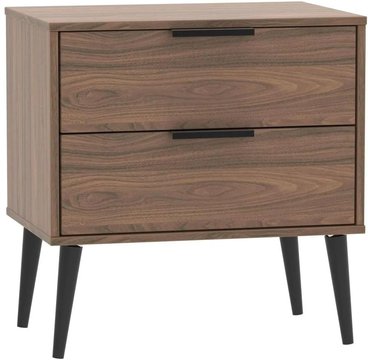 Hong kong bedside cabinet - 2 drawer - wide - with wooden legs - walnut