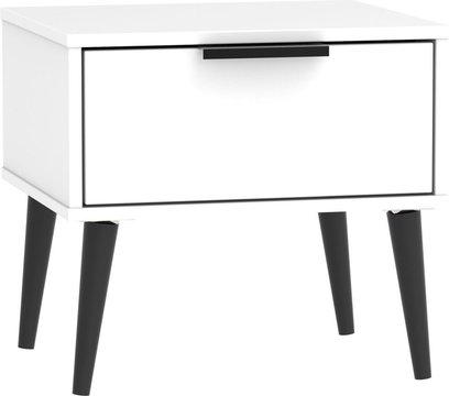 Hong kong bedside table - 1 drawer - small - with wooden legs - white