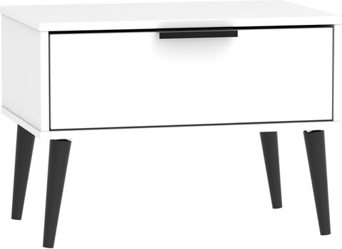 Hong kong bedside table - 1 drawer - with wooden legs - white