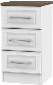 Kent bedside cabinet - 3 drawer - white and oak