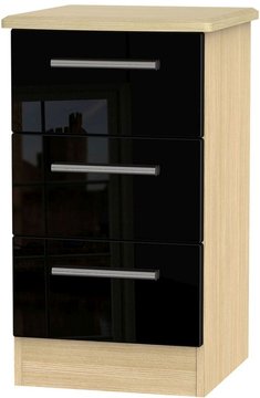 Knightsbridge bedside cabinet - 3 drawer - black gloss and light oak