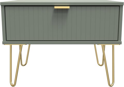 Linear bedside table - wide - 1 drawer - with gold hairpin legs - green