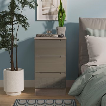 Milan bedside cabinet - 3 drawer - grey gloss and grey oak