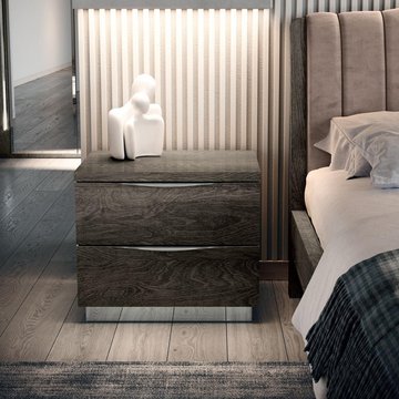 Denali italian bedside cabinet - 2 drawer - silver birch