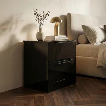 Monaco bedside cabinet - 2 drawer - black gloss